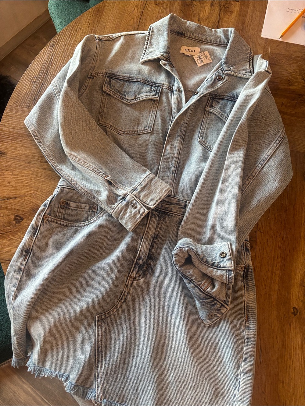 pistola faded denim jacket dress in light blue-gray